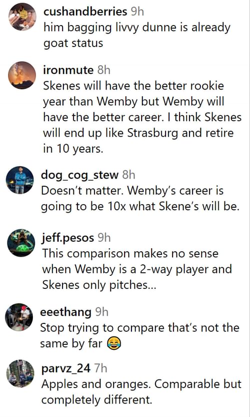 Fans comment on Paul Skenes comparison with Victor Wembanyama. (Photo: Screengrabbed comments from House of Highlights' post on Instagram)