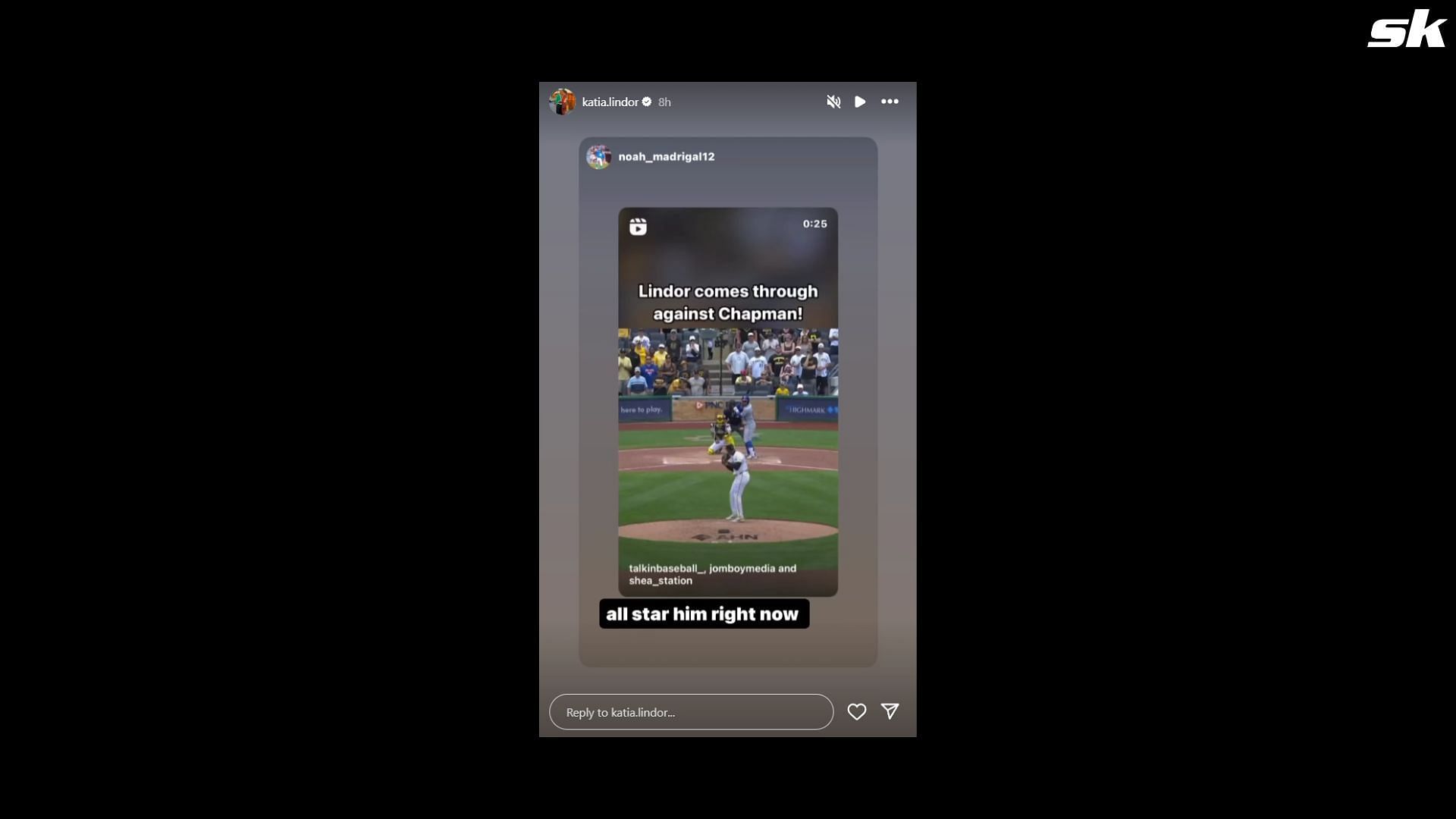 Screenshot from K. Lindor&#039;s story on Instagram