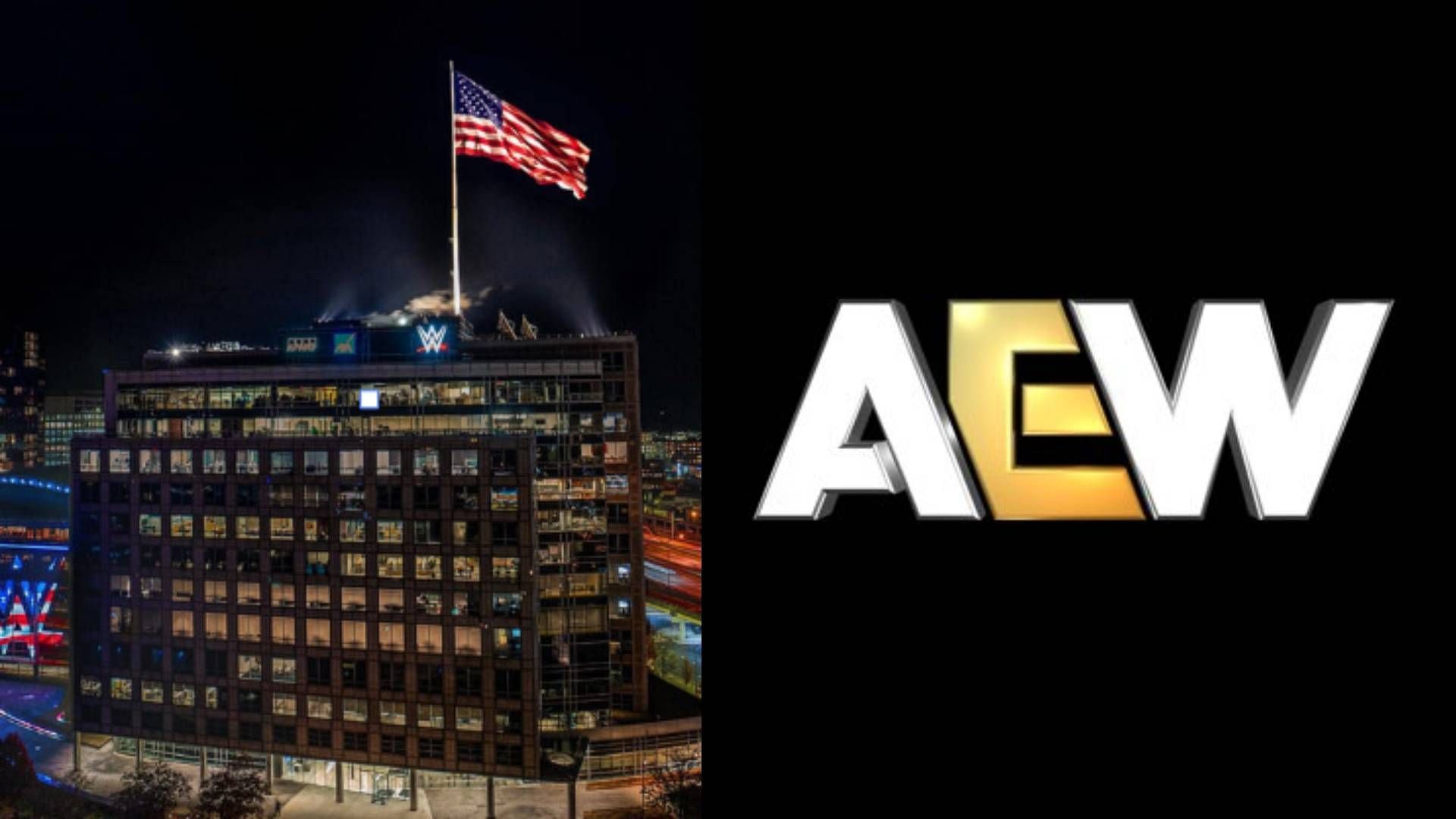 WWE HQ and AEW logo