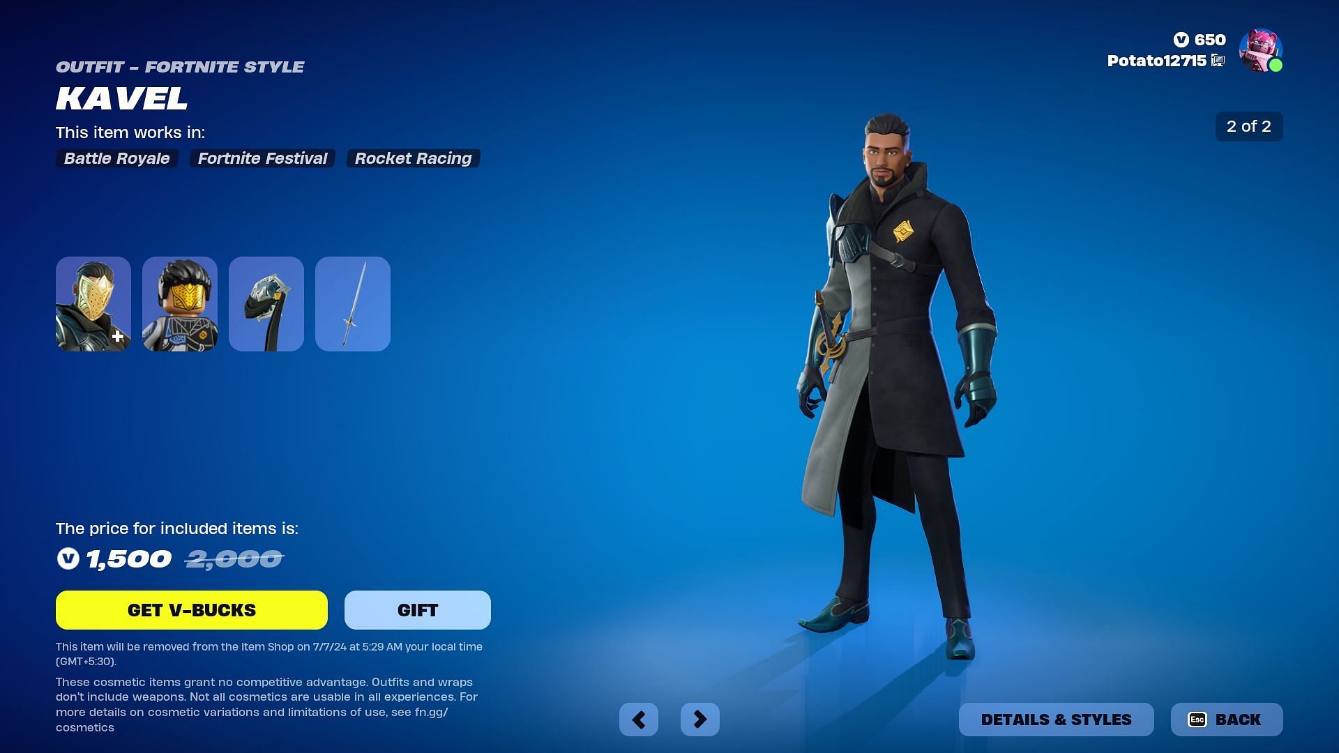 The Kavel skin will remain listed until July 7, 2024 (Image via Epic Games)