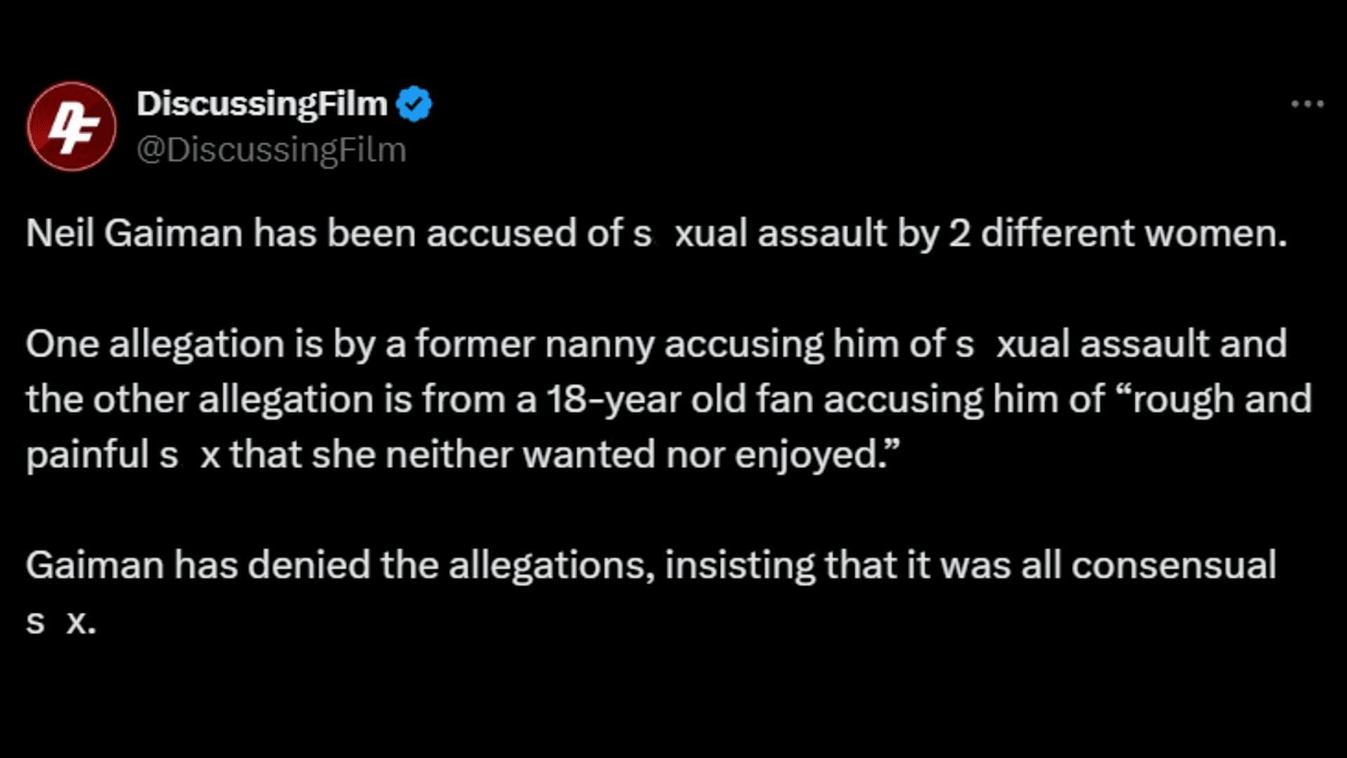 Neil Gaiman has been accused of s*xual misconduct. (Image via X/ DiscussingFilm)