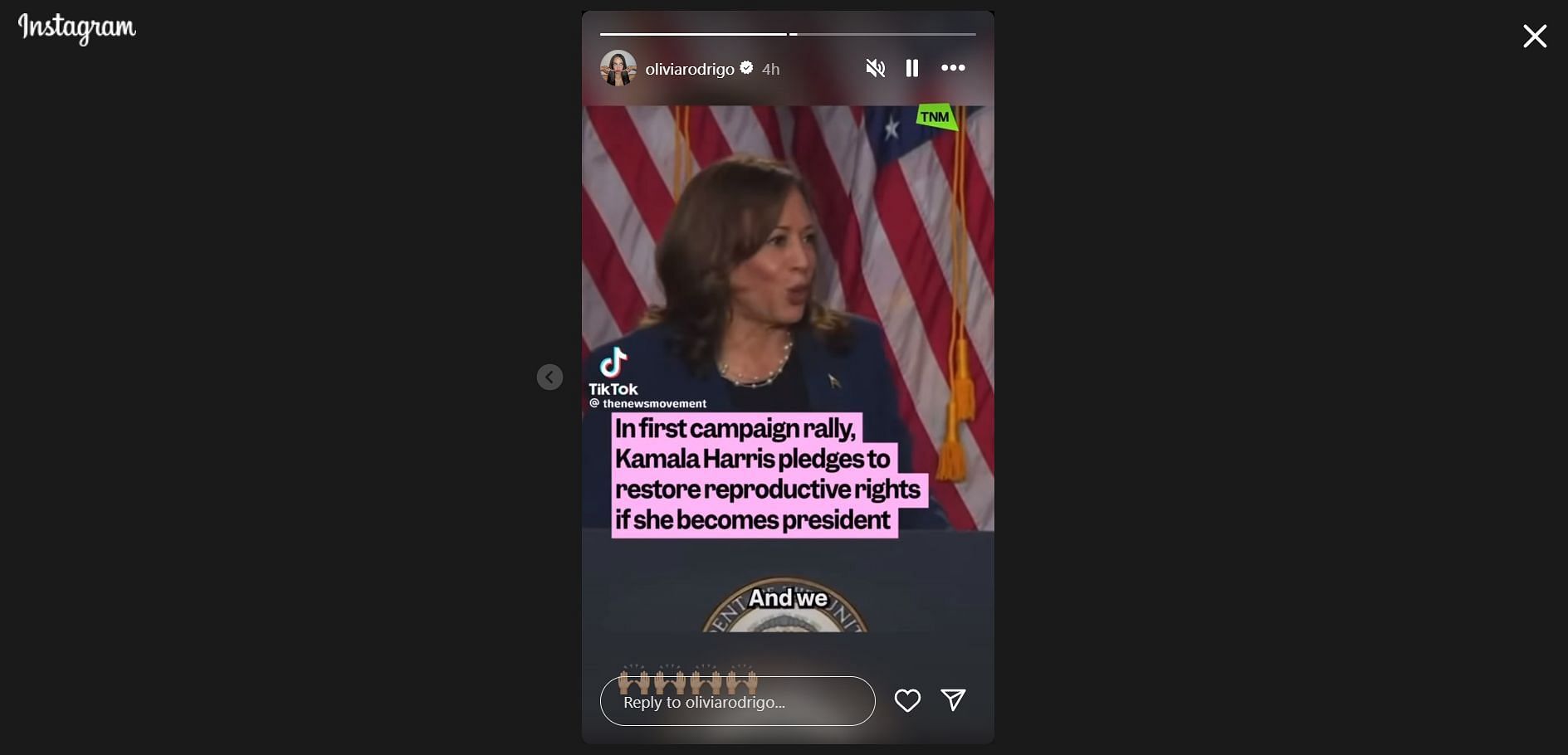 Olivia Rodrigo endorsing Kamala Harris (Image via Instagram/@oliviarodrigo