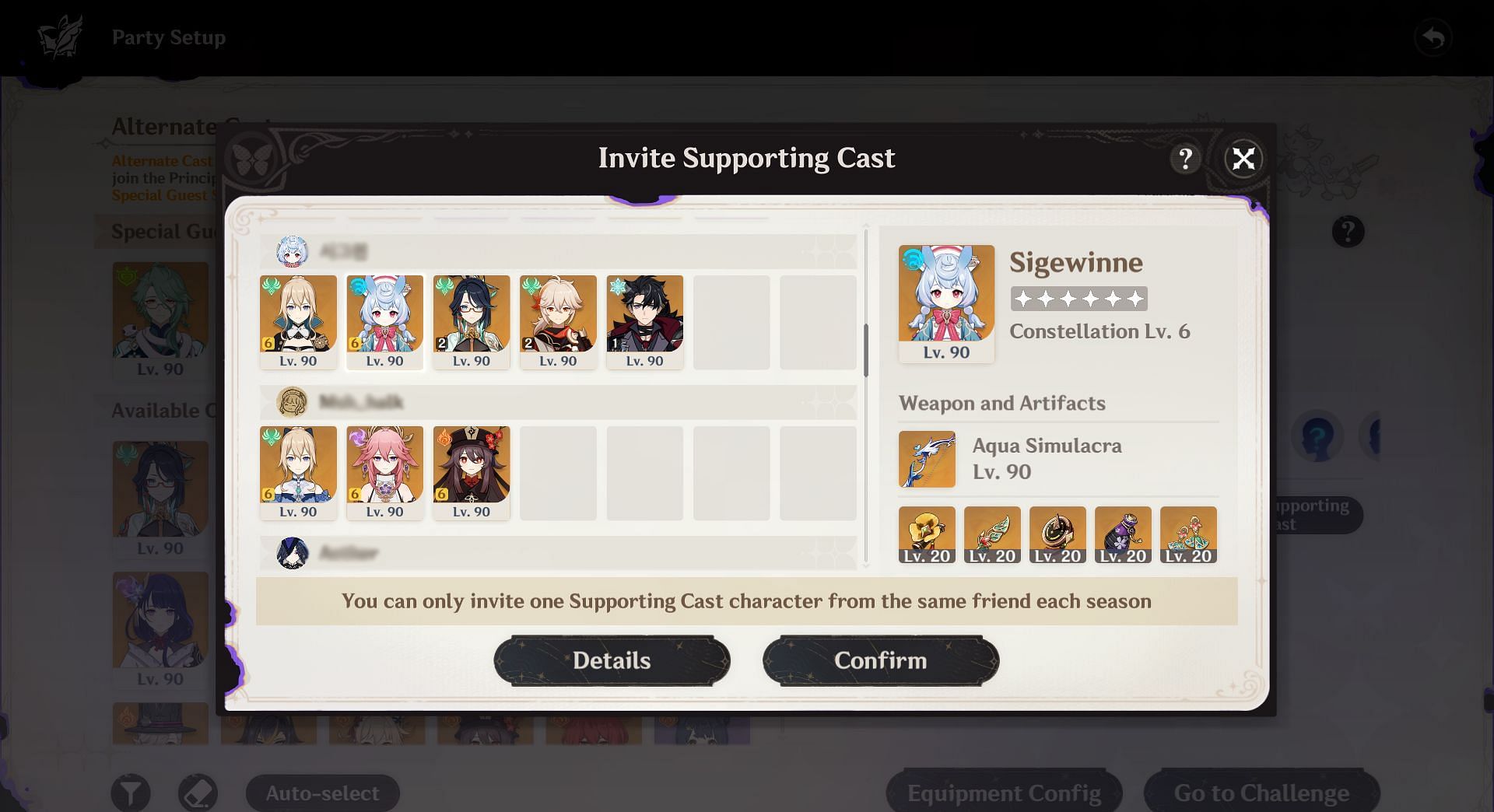 Select one character from among your friends&#039; characters to join your team (Image via HoYoverse)