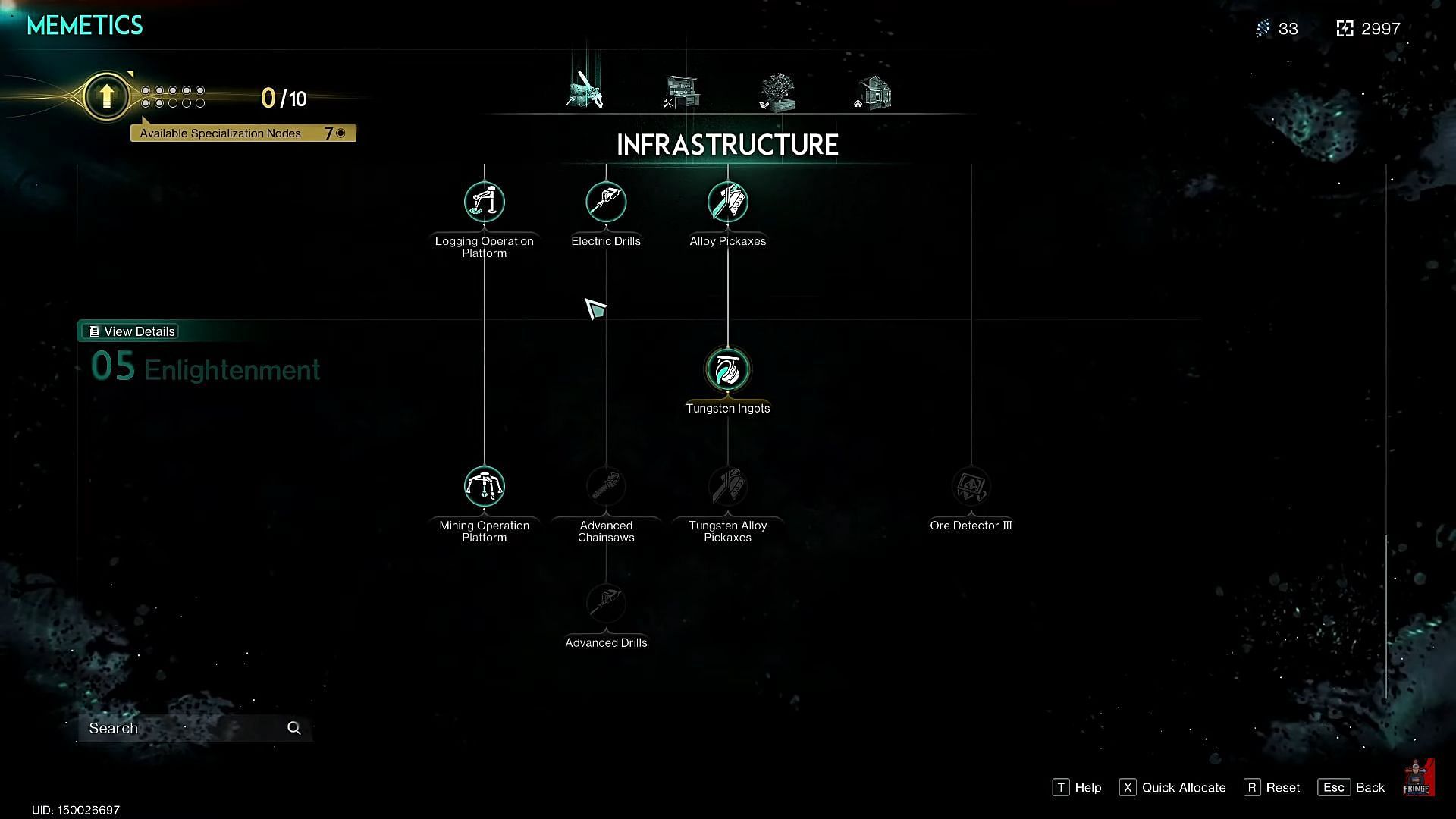 You can unlock the Mining Operation Platform from the Infrastructure portion in the Memetics tree. (Image via NetEase || YouTube/@Fringe-Patriot-Gaming)