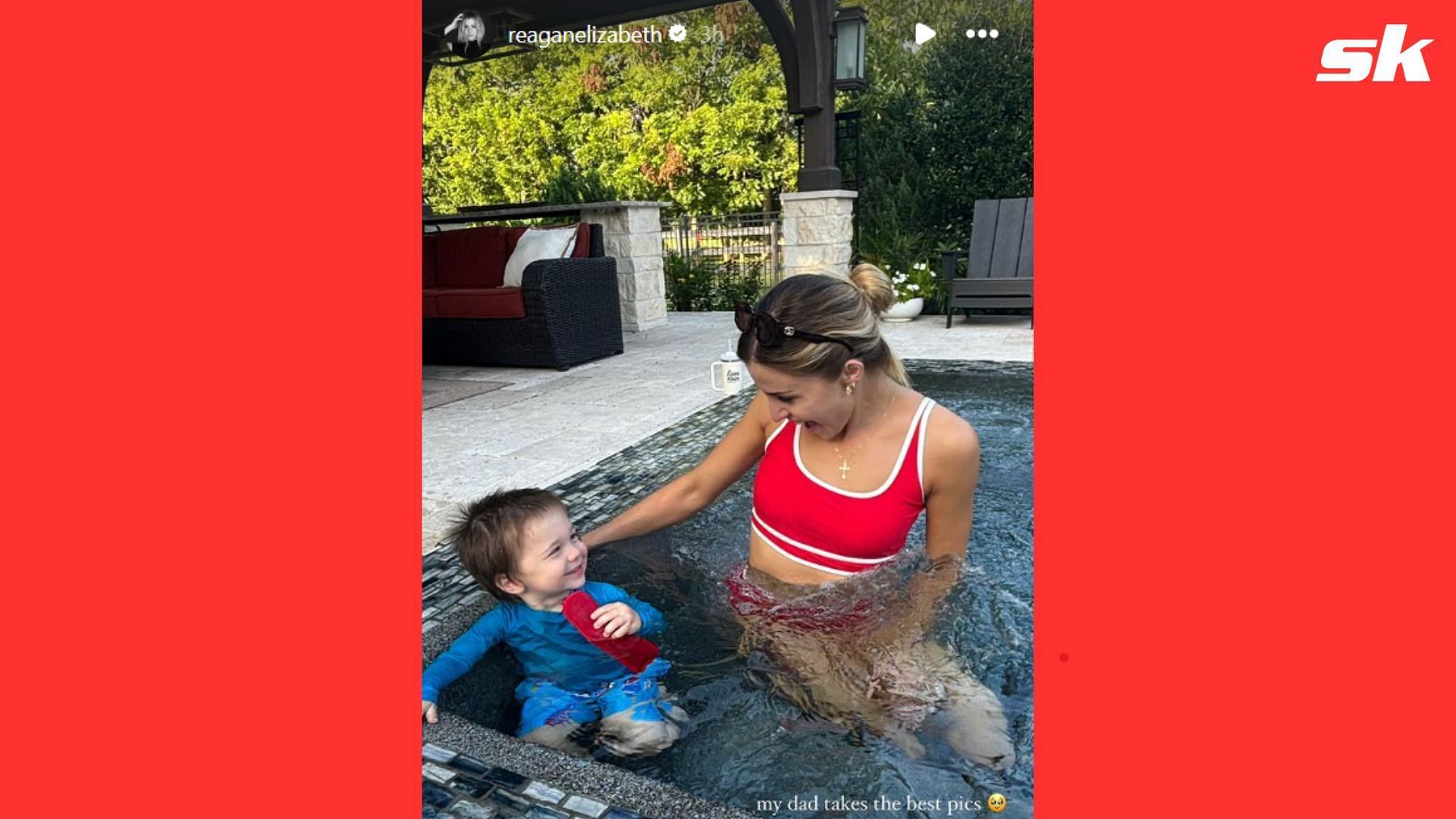 Reagan Bregman was splashing around with son Knox and husband Alex on a recent visit to the New York area (www.Instagram.com/Reaganelizabeth)