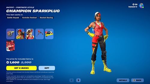 You can purchase the Champion Sparkplug skin in Fortnite (Image via Epic Games)