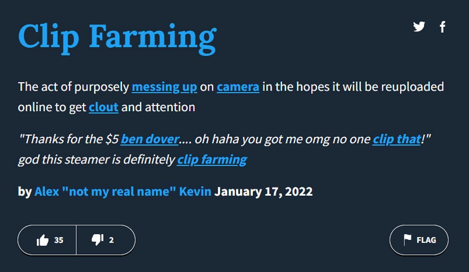 The definition of &#039;Clip Farming&#039; on Urban Dictionary (Image via Urban Dictionary)