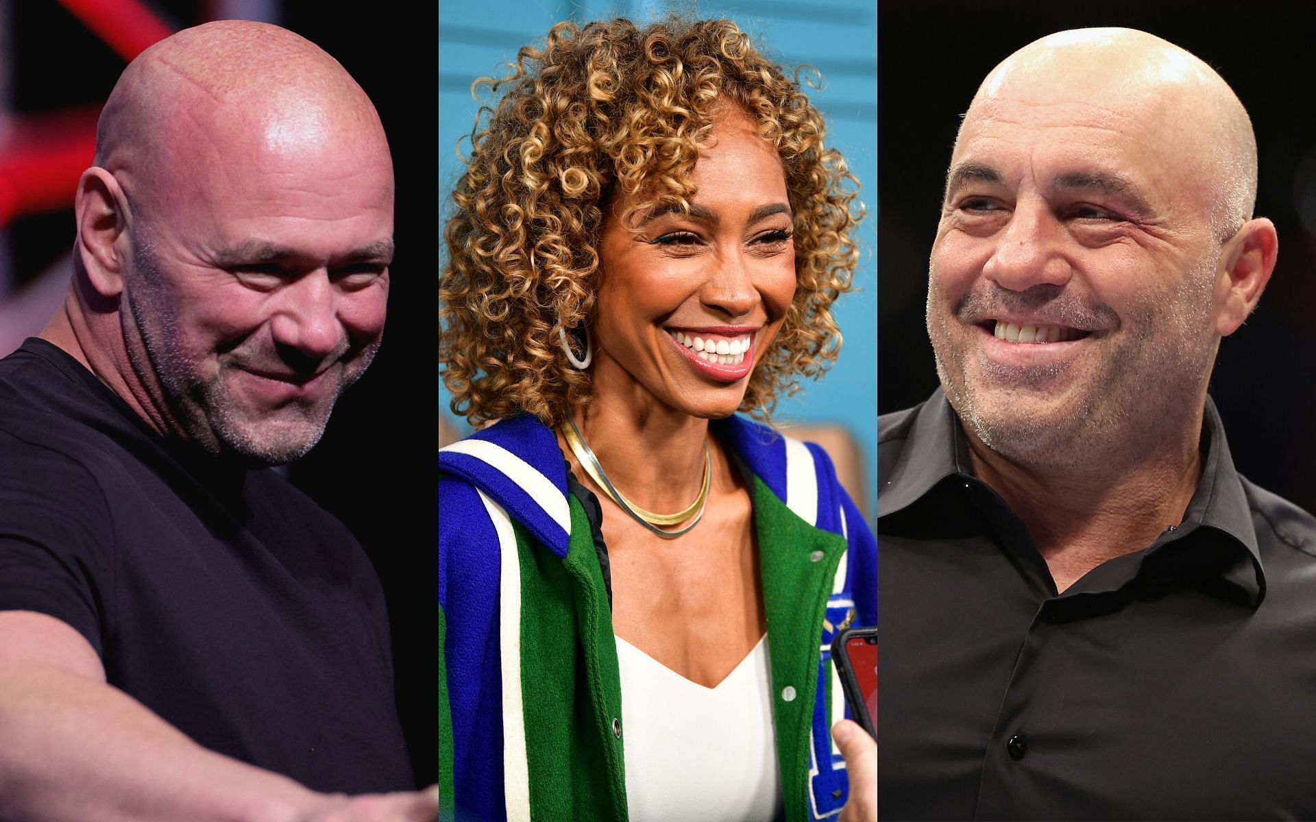 Sage Steele (middle) funnily mistook Dana White (left) for Joe Rogan (right) [Images courtesy: Getty Images]