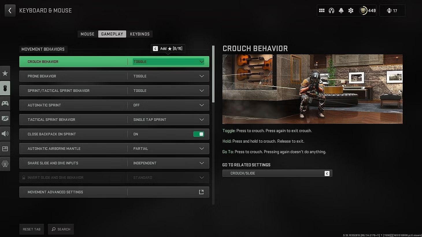 Snap of Keyboard settings in Warzone (Image via Activision)