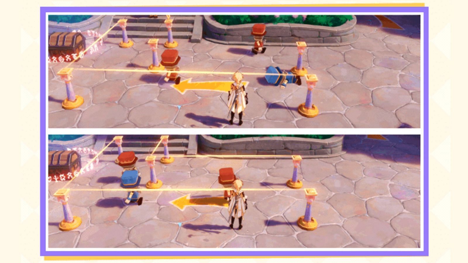 Guide the toy figures along the Oracle Pillars (Image via HoYoverse)