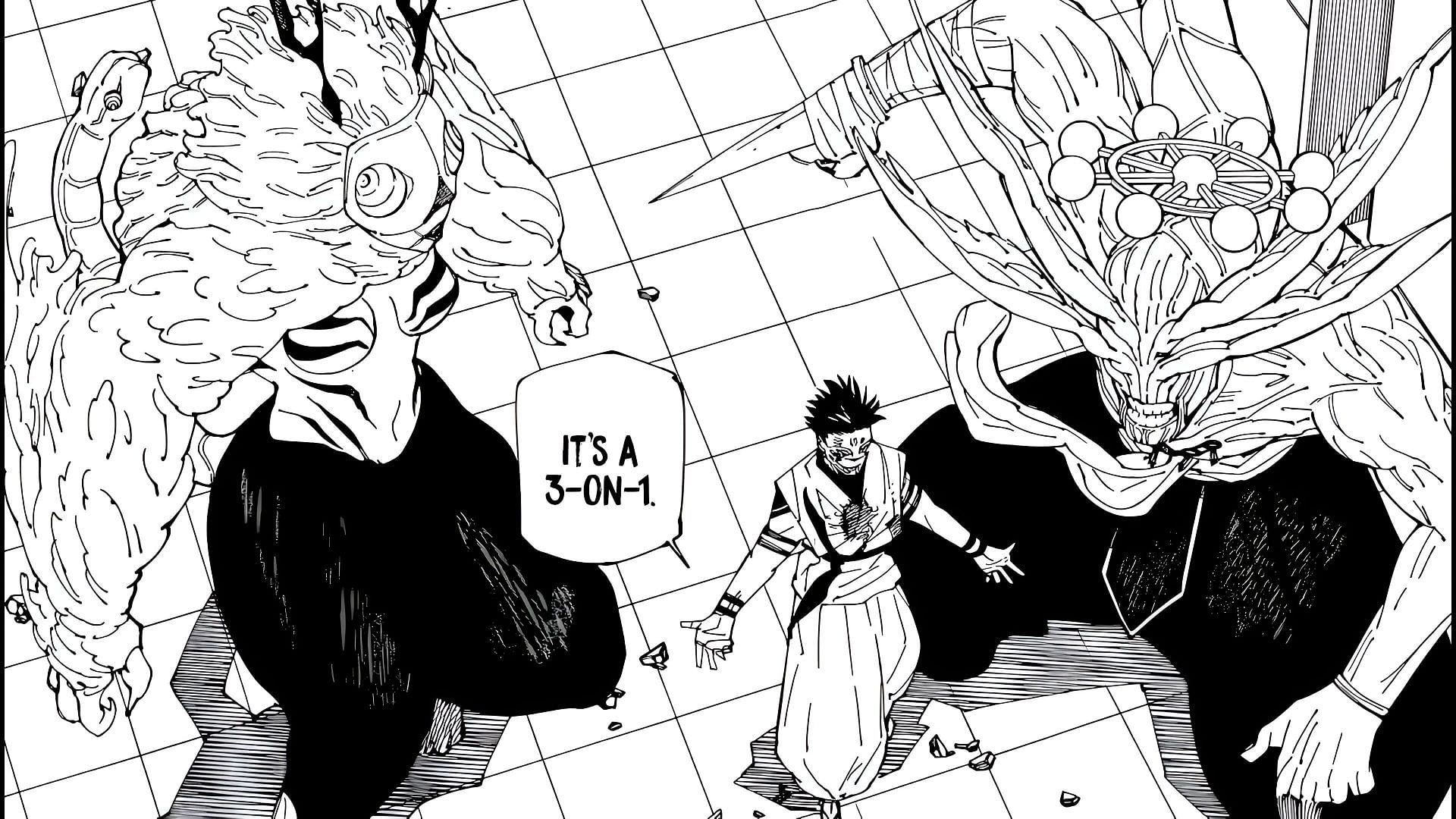 Sukuna summoning Agito and Mahoraga in the battle against Gojo (Image via Shueisha)