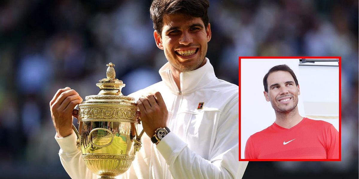 Rafael Nadal congratulates Carlos Alcaraz for second Wimbledon title. (Source: GETTY)