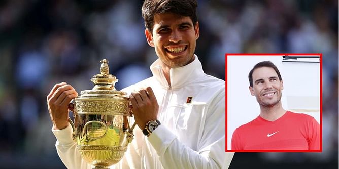 "What a great moment" - Rafael Nadal offers 'big hug' to countryman Carlos Alcaraz after 2nd straight Wimbledon final win over Novak Djokovic