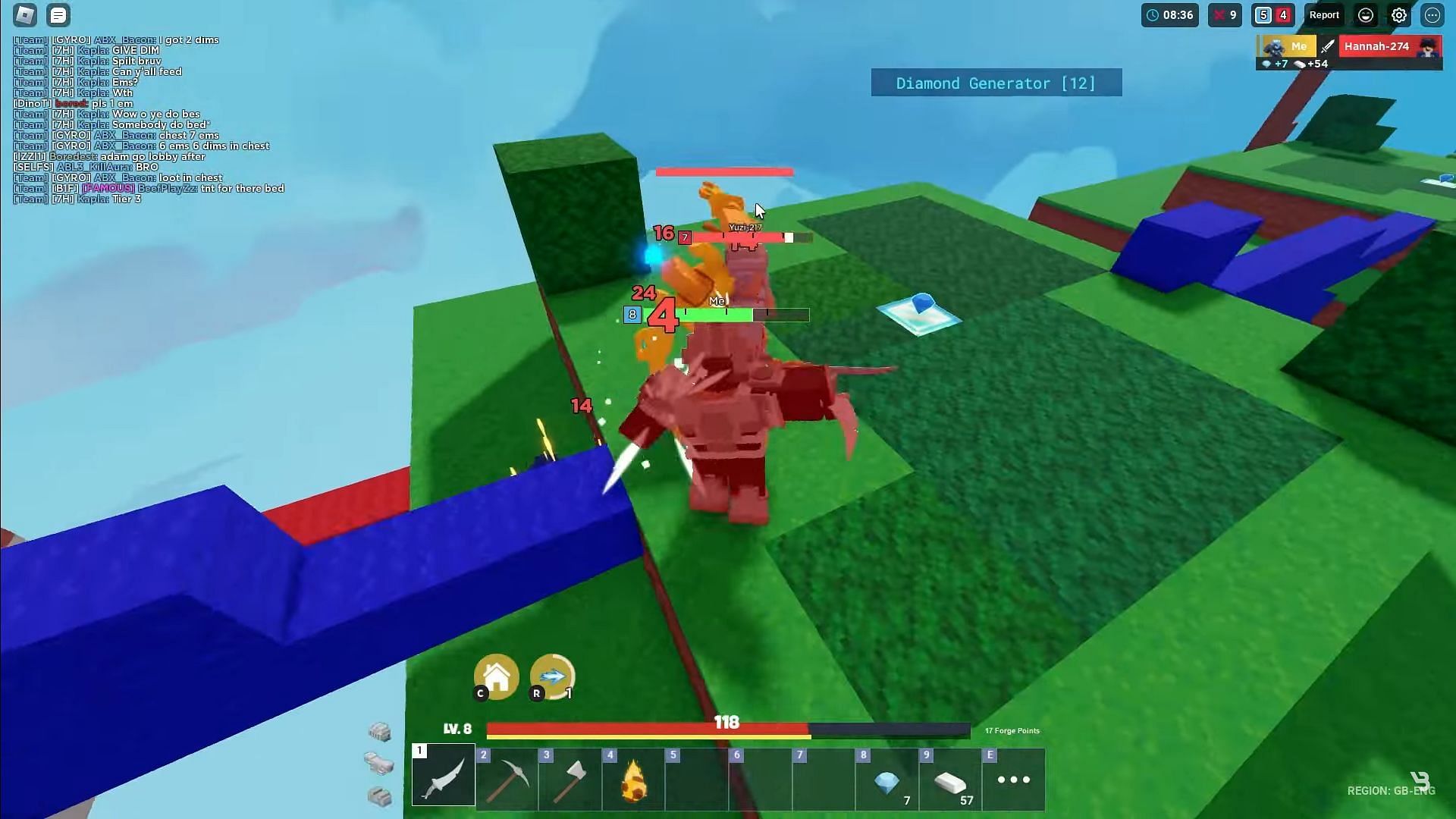 A battle in progress (Image via Roblox || BeefPlayZz on YouTube)