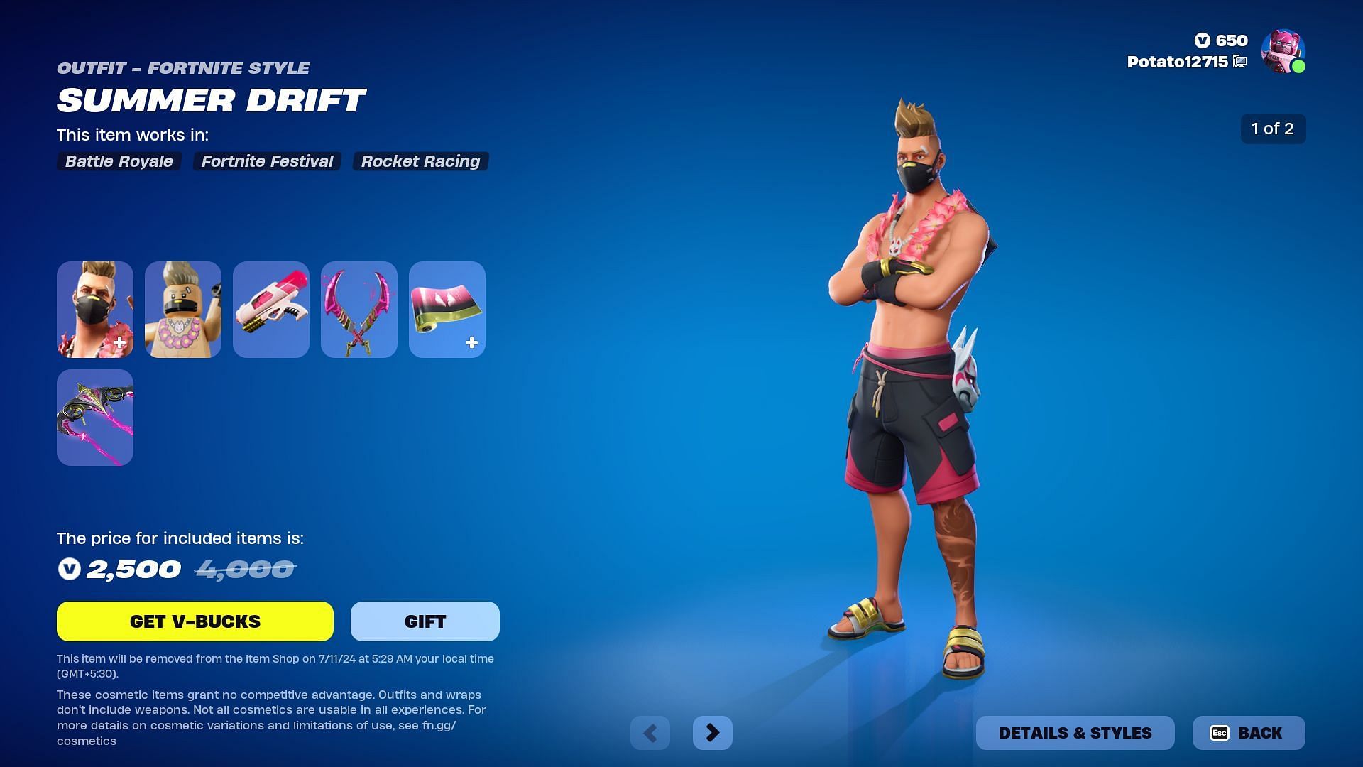 Summer Drift skin will remain listed until July 11, 2024 (Image via Epic Games)