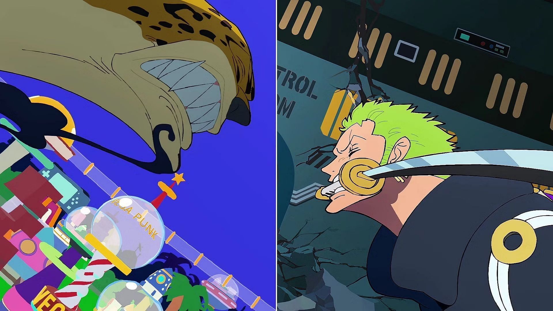 Roronoa Zoro seemingly easily overpowers Rob Lucci during their battle at Egghead Island (Image via Toei Animation)