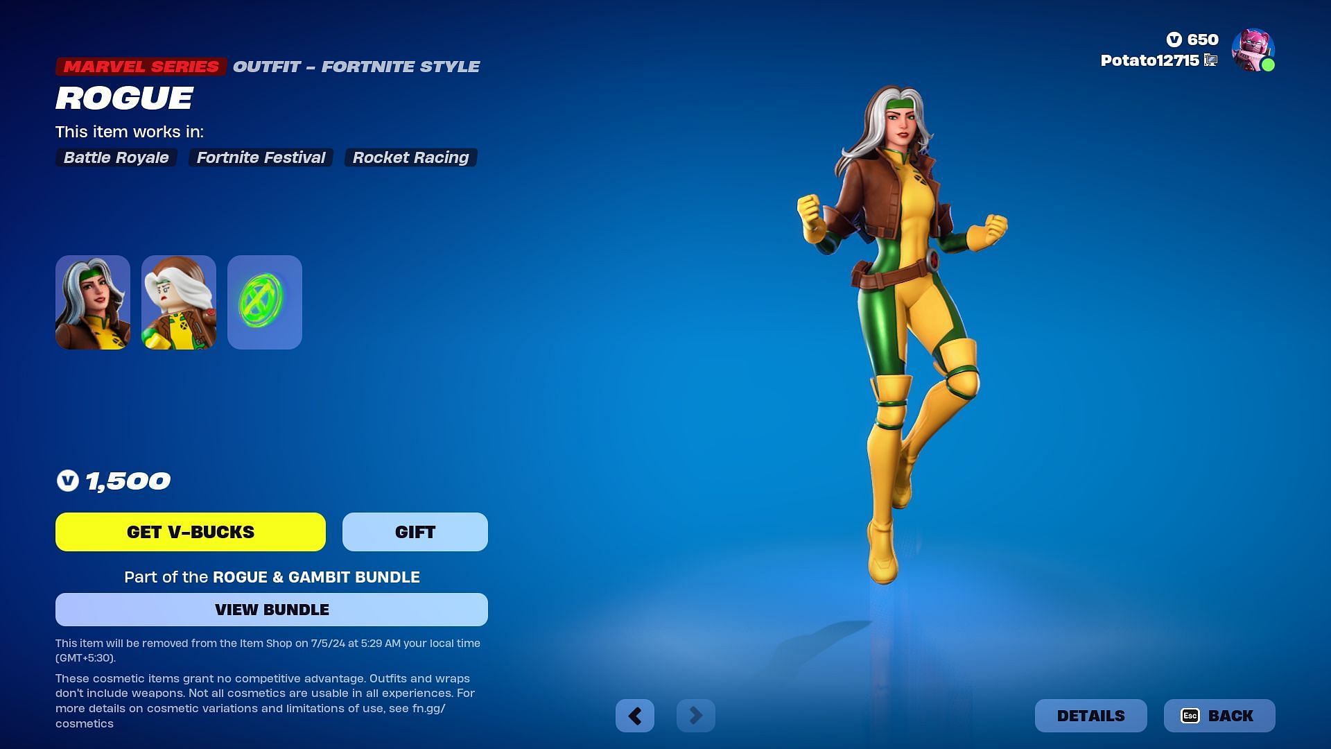 You can purchase the Rogue and Gambit skins in Fortnite separately (Image via Epic Games)