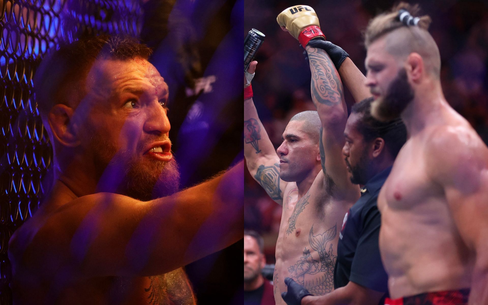 Conor McGregor (left) was unable to compete at UFC 303; Alex Pereira (third from right) and Jiri Prochazka (first from right) headlined UFC 303 [Images courtesy: Getty Images]