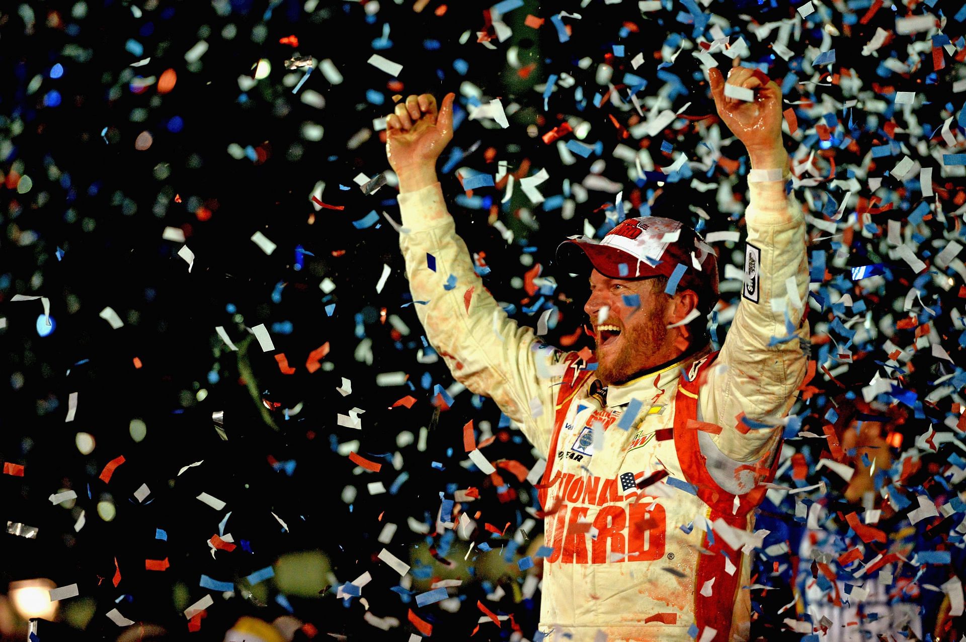 Dale Earnhardt Jr., driver of the #88 National Guard Chevrolet, celebrates in Victory Lane after winning the NASCAR Sprint Cup Series Daytona 500 at Daytona International Speedway on February 23, 2014, in Daytona Beach, Florida. (Photo by Patrick Smith/Getty Images)