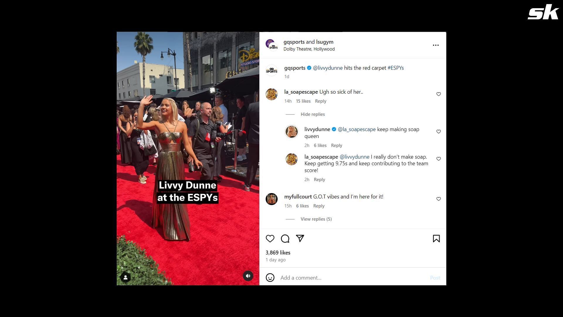 Screenshot from GQ Sports Instagram post containing the comments