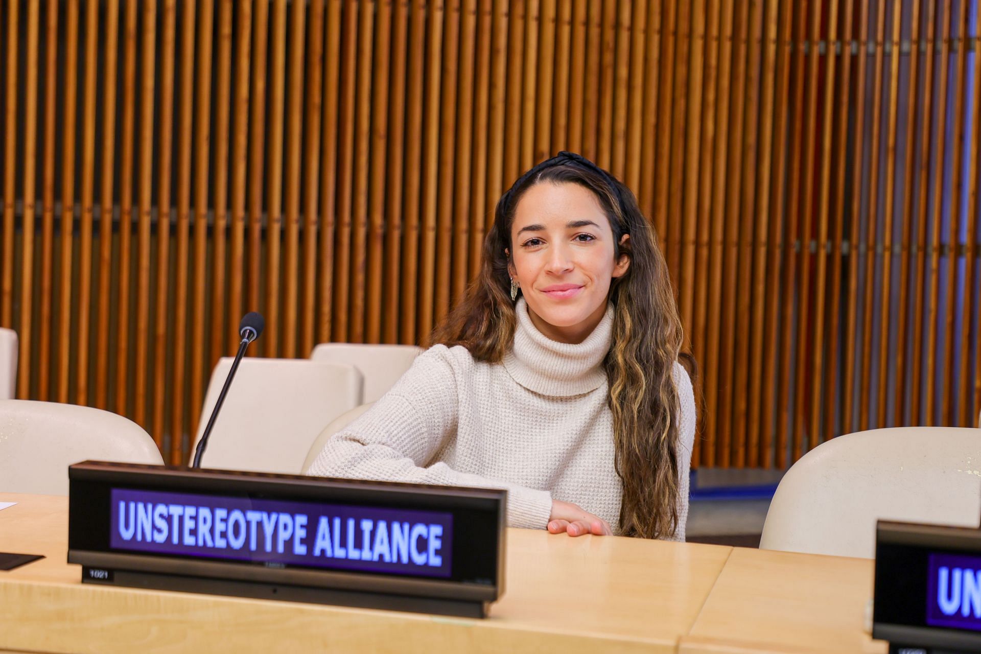 Aly Raisman made her commentating debut during 2024 NCAA Championships (Image via Getty)