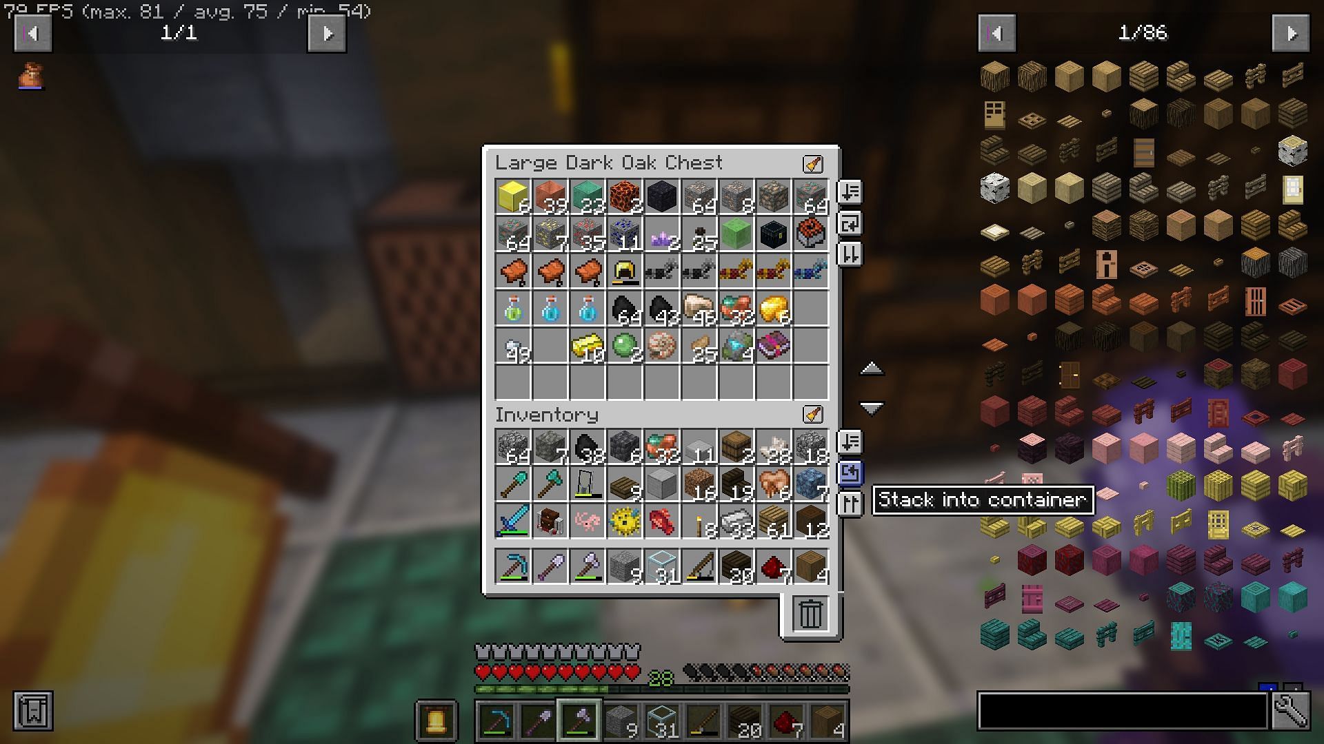 An auto stack button was added by a mod (Image via Mojang)