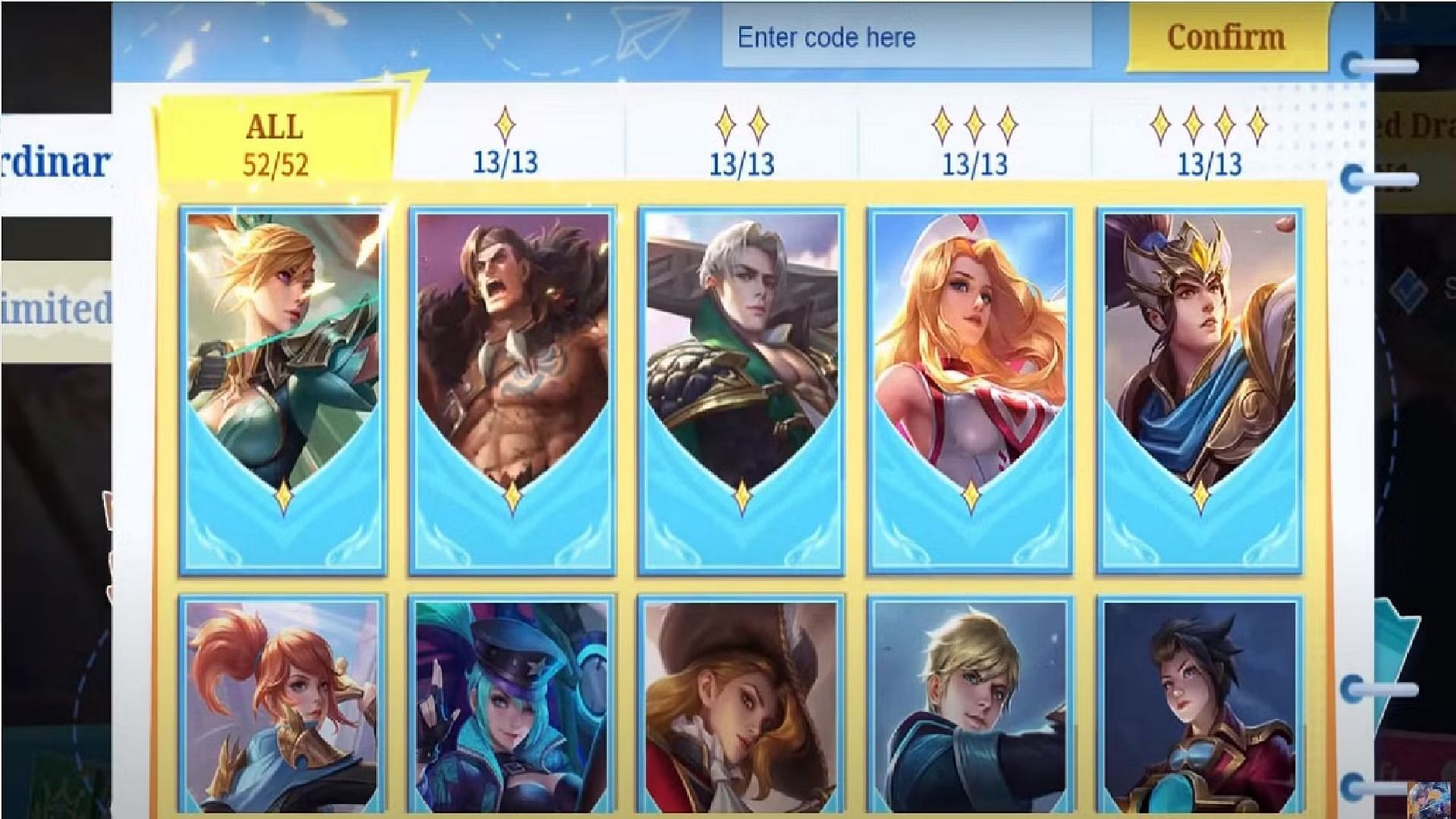 Collect all the cards to get the free skin (Image via Moonton Games)