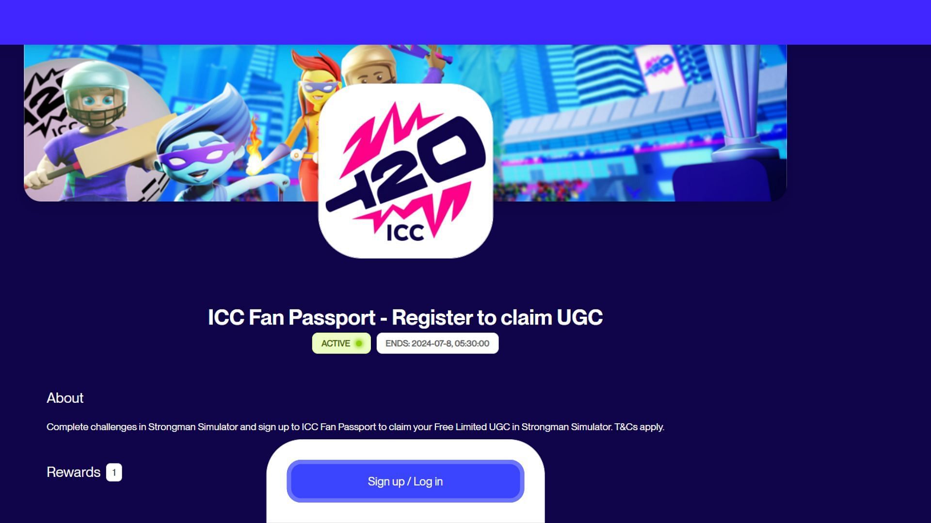 You must register on the ICC website to complete the last step for getting the ICC Bat in (Image via Roblox)