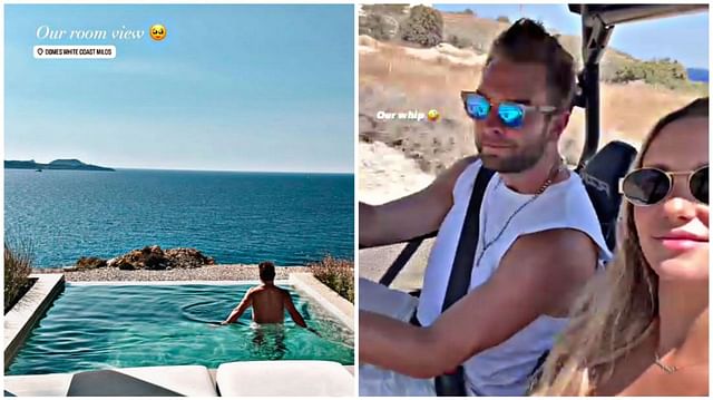 Jack Campbell and Ashley enjoy infinity pool overlooking mesmerizing blue waters off the Greek coast