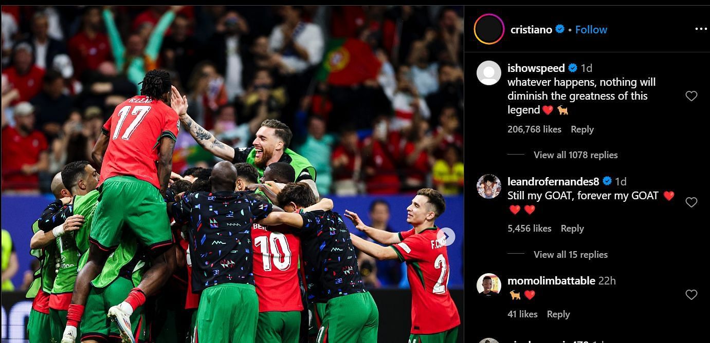 IShowSpeed reacts to Cristiano Ronaldo's Instagram post