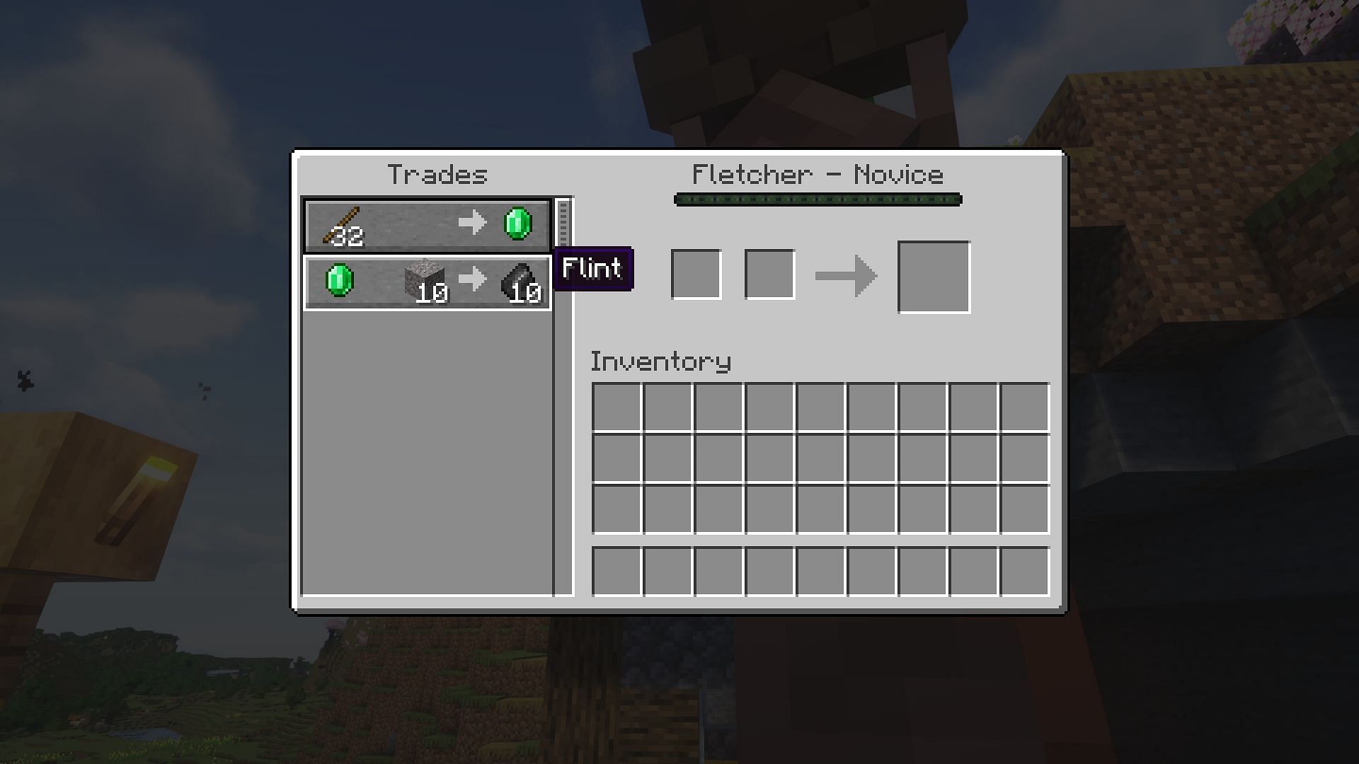 A novice Fletcher&#039;s trade offers (Image via Mojang)