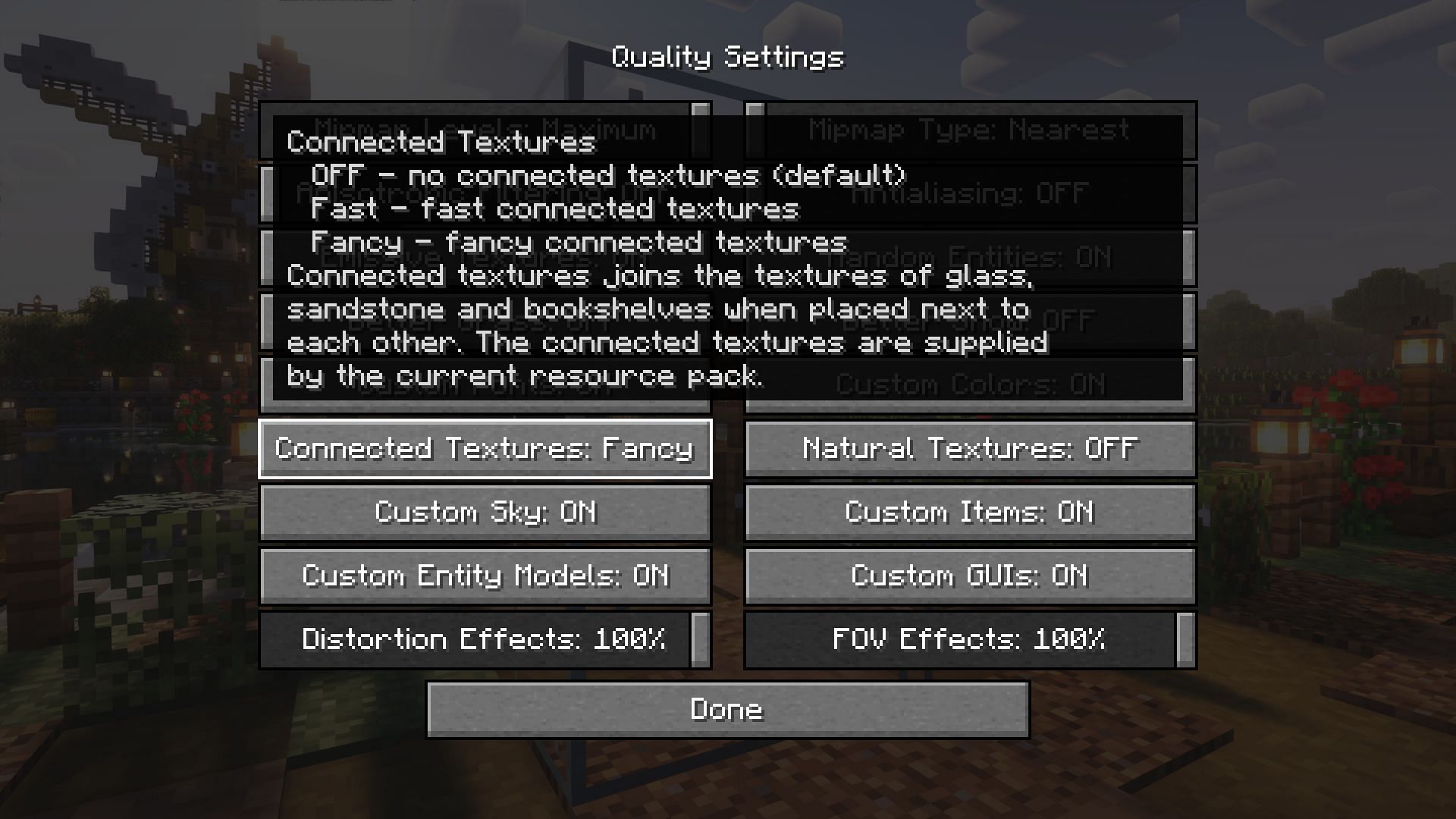 Optifine setting to remove ugly borders from glass (Image via Mojang)