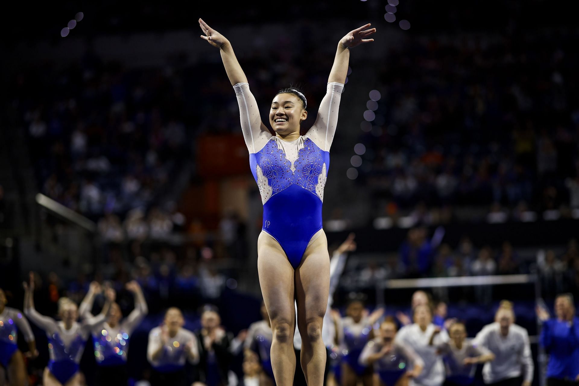 Leanne Wong of the Florida Gators competes during a meet against the LSU Tigers at the Stephen C. O&#039;Connell Center on February 23, 2024 in Gainesville, Florida. (Photo by James Gilbert/Getty Images)