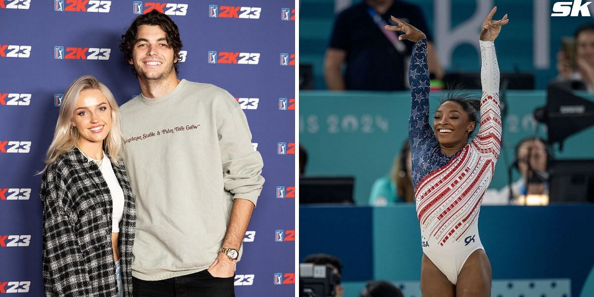 Taylor Fritz with his girlfriend Morgan Riddle (L), Simone Biles (Source: Getty)