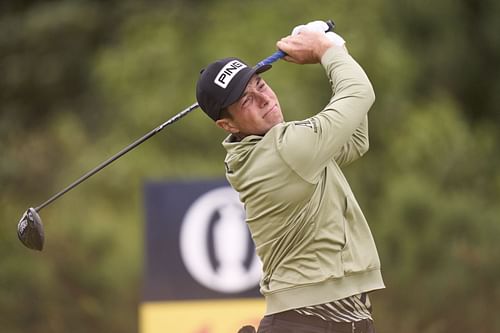 Viktor Hovland of Norway tees off on the 12th hole on day two of The 152nd Open championship [Image via Getty]