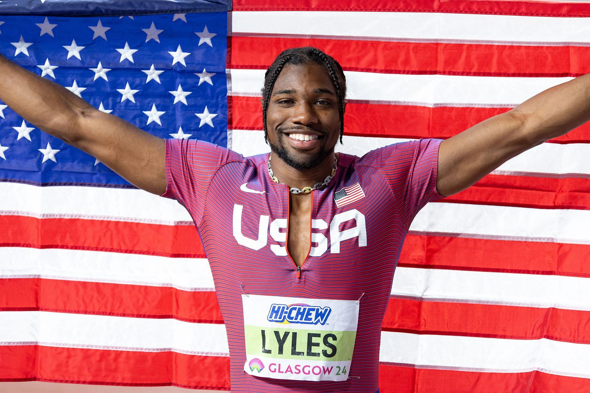 Noah Lyles at the 2023 World Athletics Indoor Championships in Scotland - Getty Images