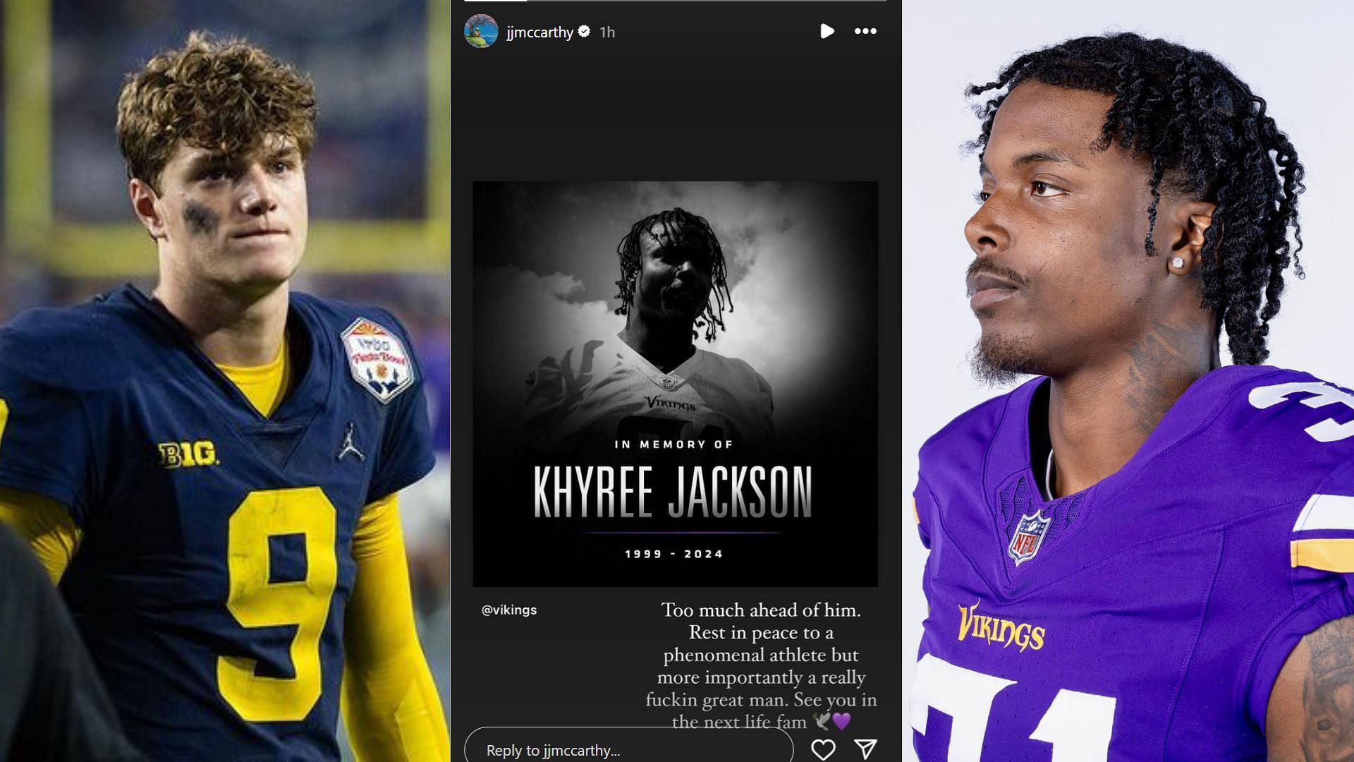 J.J. McCarthy joins chorus as NFL stars mourn Khyree Jackson&rsquo;s death (Image Credit: X @Real_Khyree and Instagram @jjmccarthy)