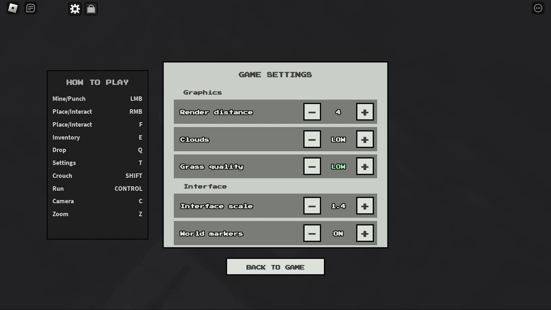 Settings menu in Roblox Hedgehog (Image via Roblox)