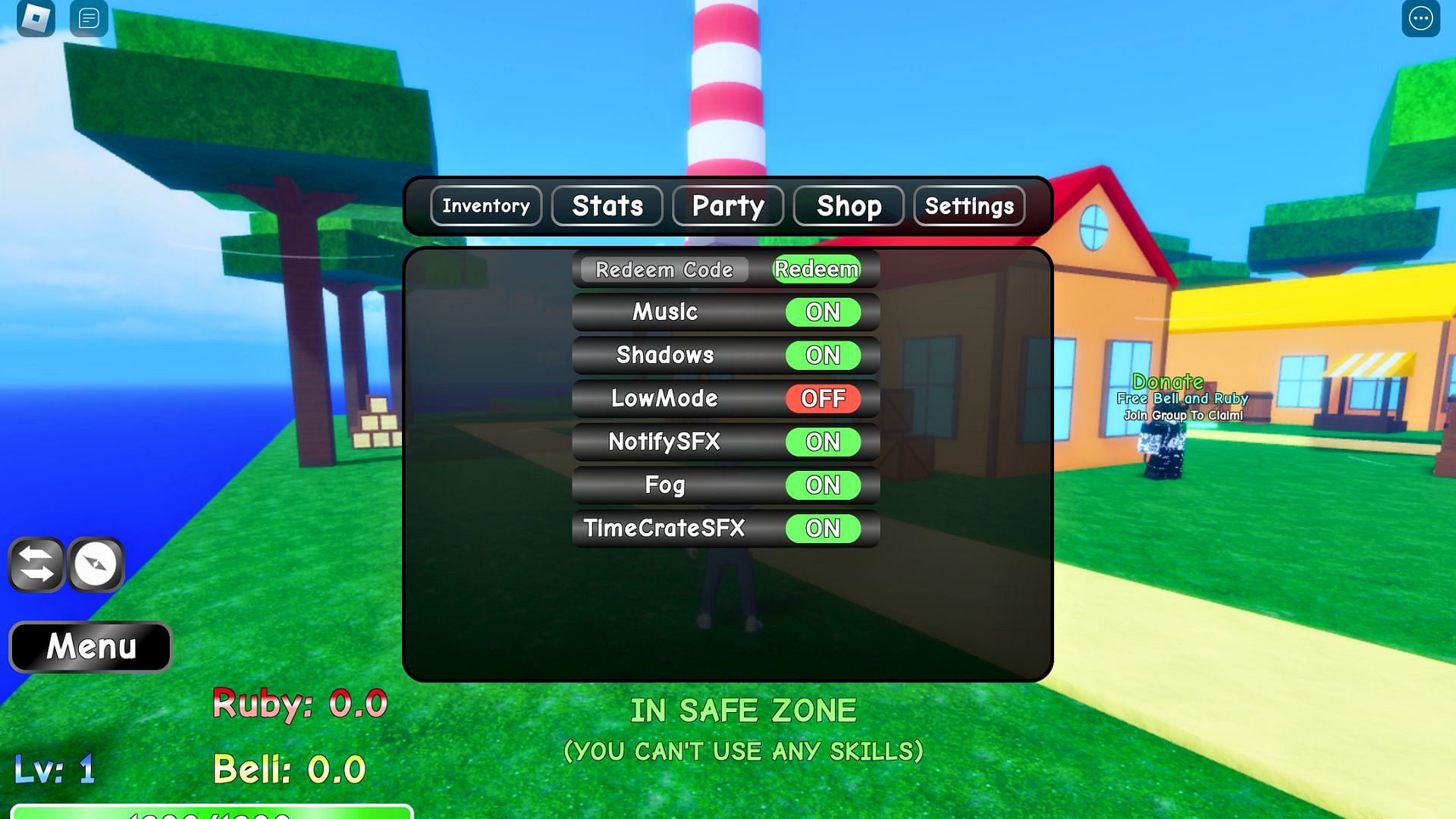 Redeem codes here (Image via Roblox)