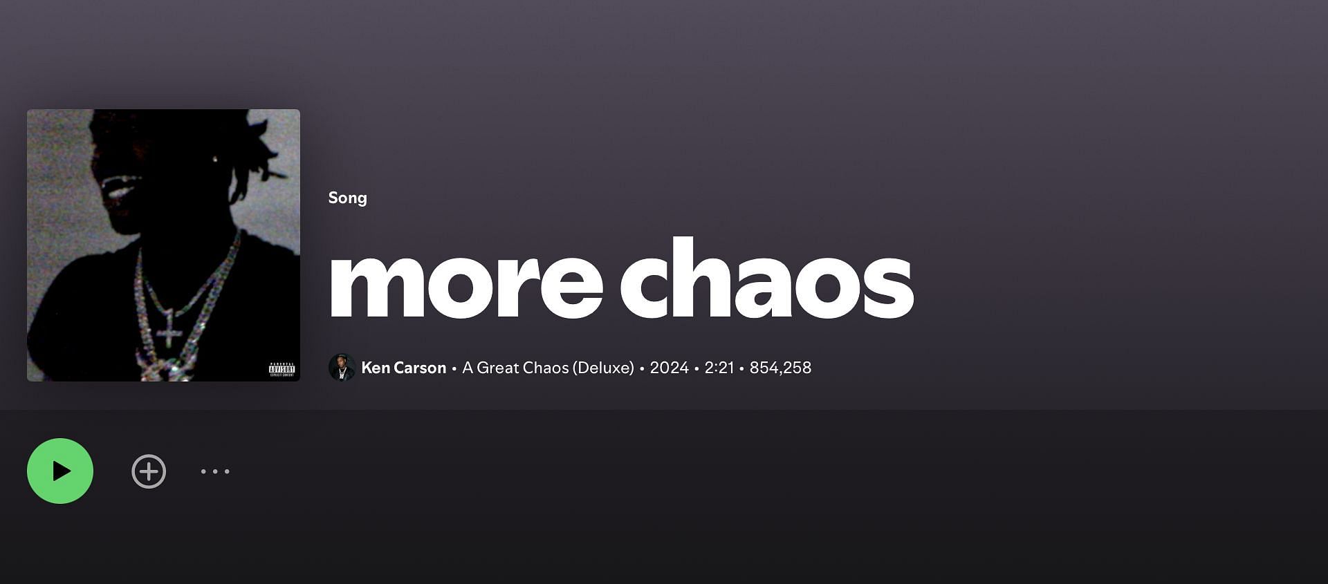 Track 20 on Ken Carson&#039;s &#039;A Great Chaos Deluxe&#039; (Image via Spotify)