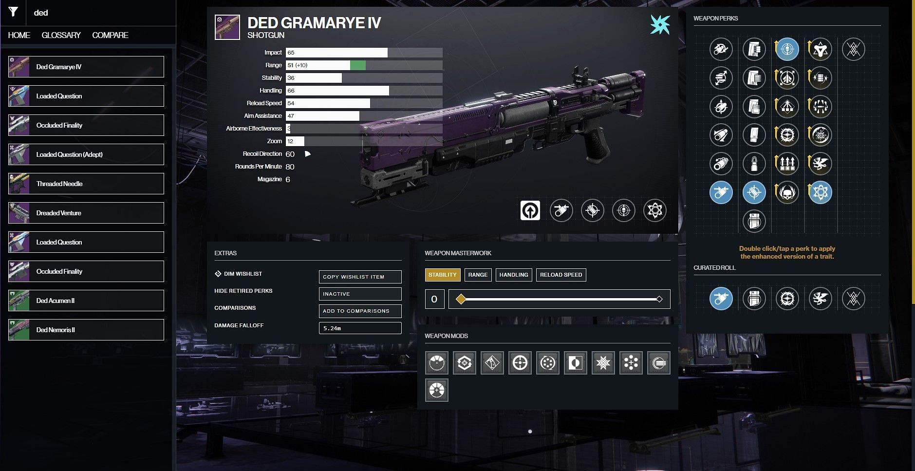 Ded Gramarye IV PvP god roll (Image via D2Gunsmith/Bungie)