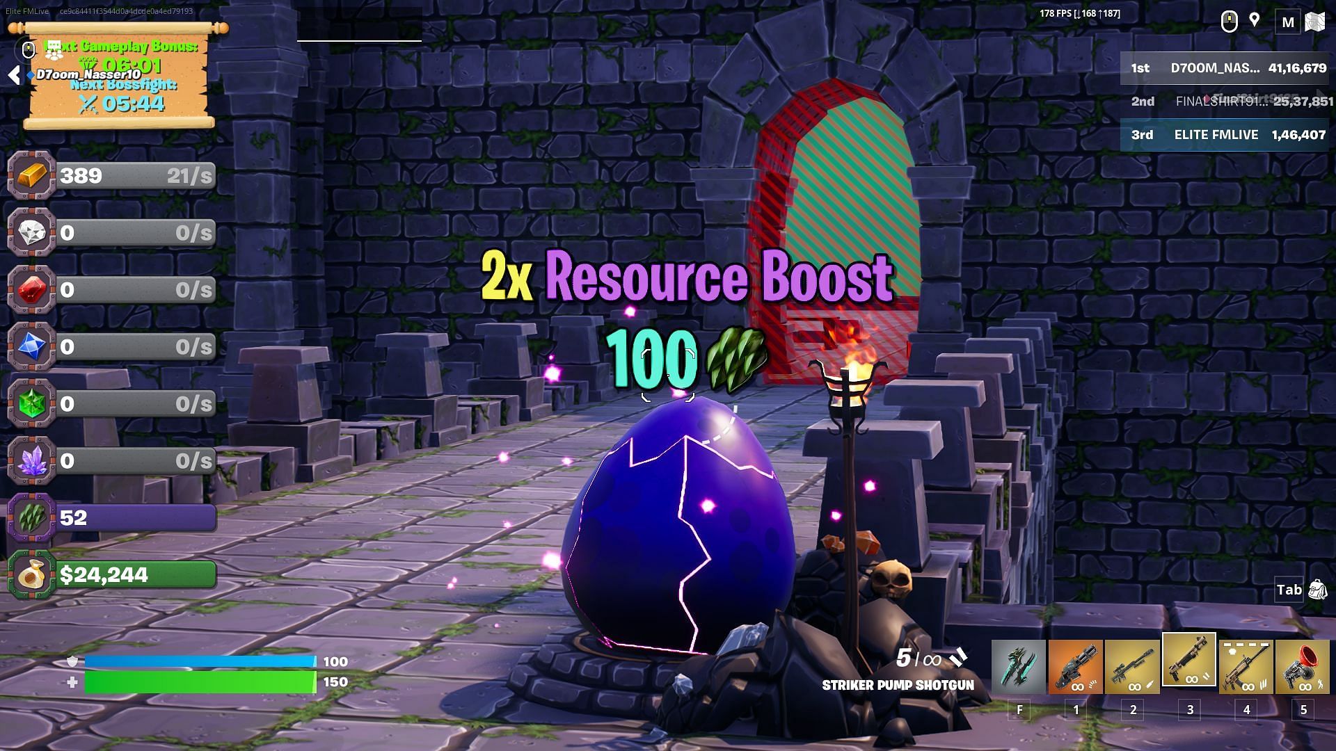 use the resource booster to mine faster (Image via Epic Games)