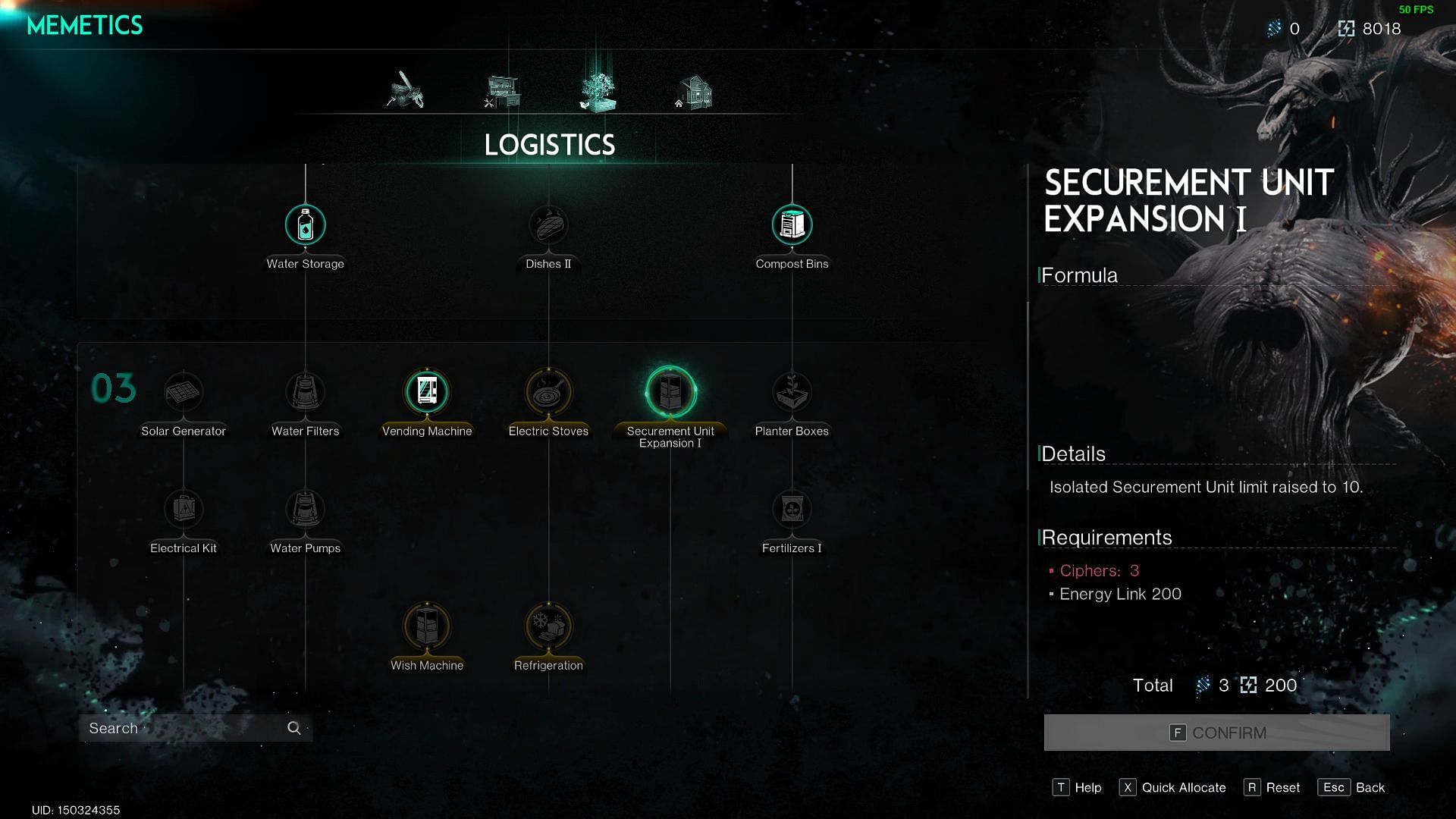 The Secure Unit Expansion tab in the Memetics screen (Image via NetEase)