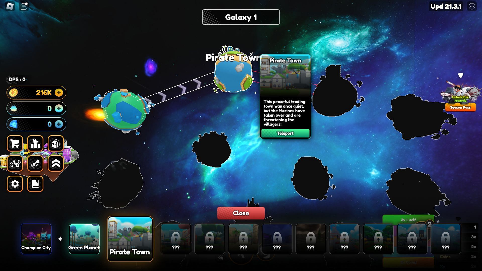 Pirate Town in the Galaxy 1 Map (Image via Roblox)