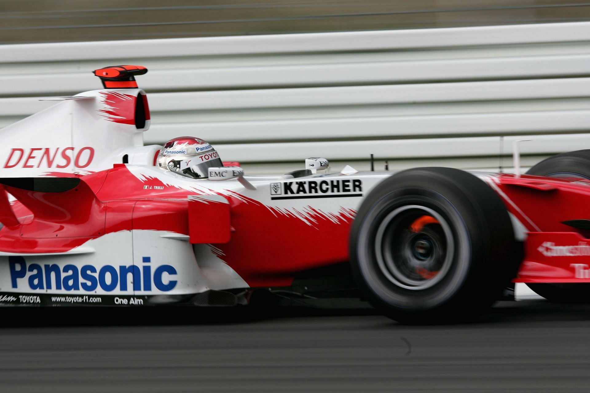 Jarno Trulli of Italy and Toyoya in action during practice for the German F1 Grand Prix at the Hockenheim Circuit on July 22, 2005 in Heidelberg, Germany. (Photo by Clive Rose/Getty Images)