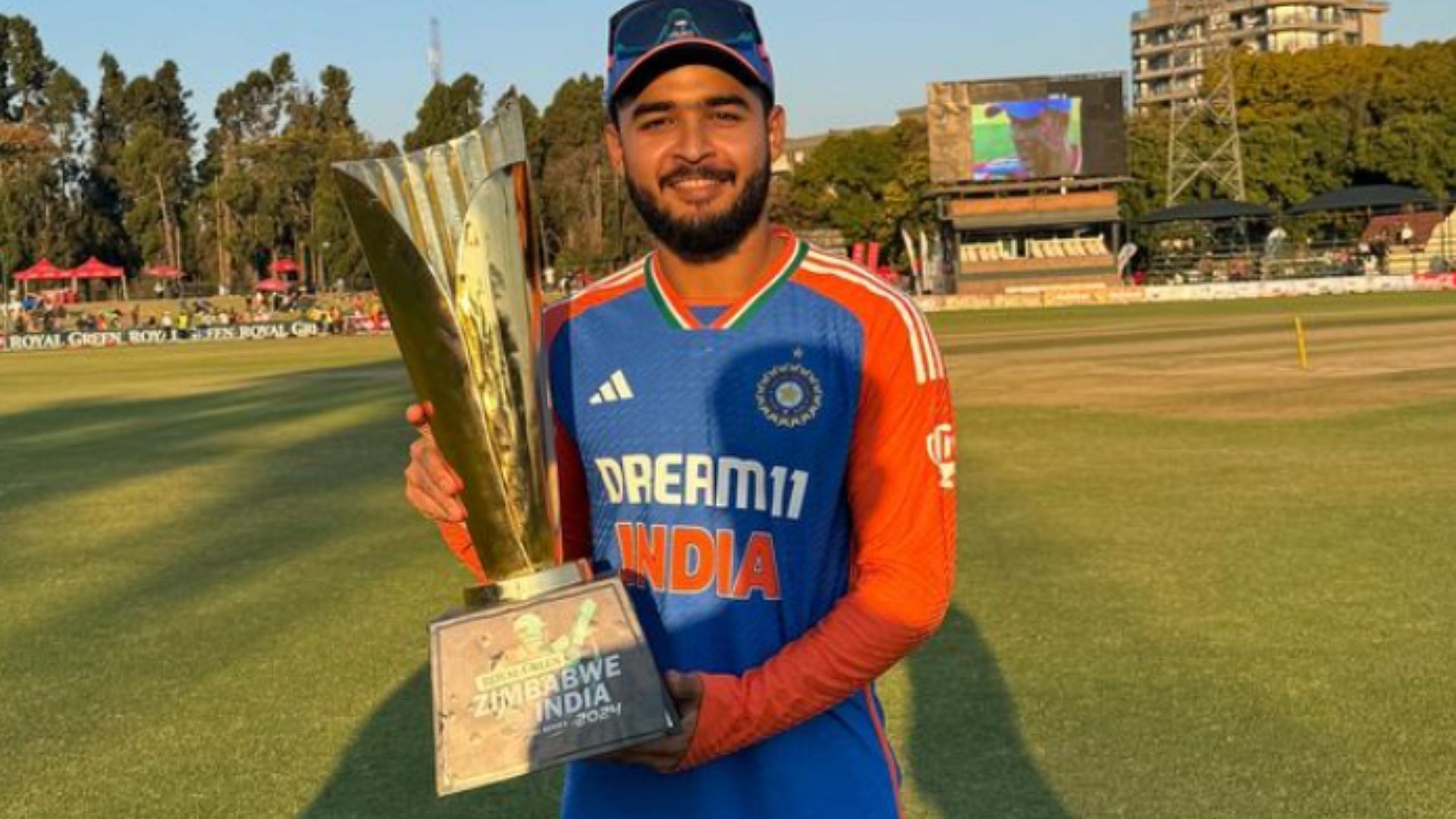 Riyan Parag posing with the trophy after winning the series 4-1 against Zimbabwe (P.C.:Riyan Instagram)