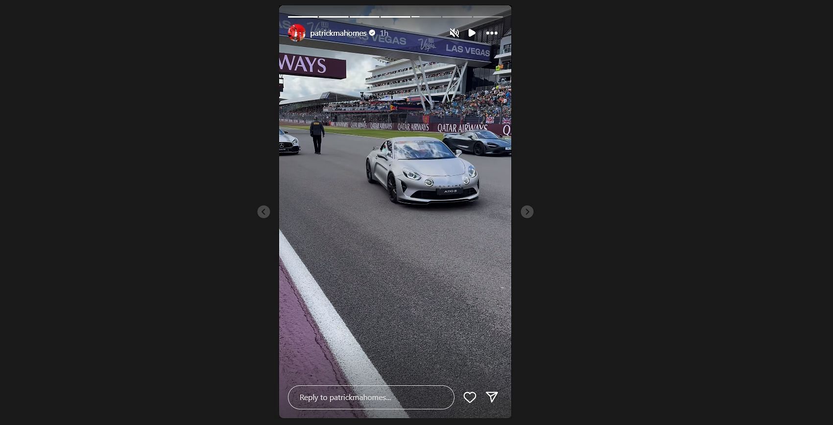 Mahomes shows off the supercars at the GP to his fans. (Credits: Mahomes' Instagram)