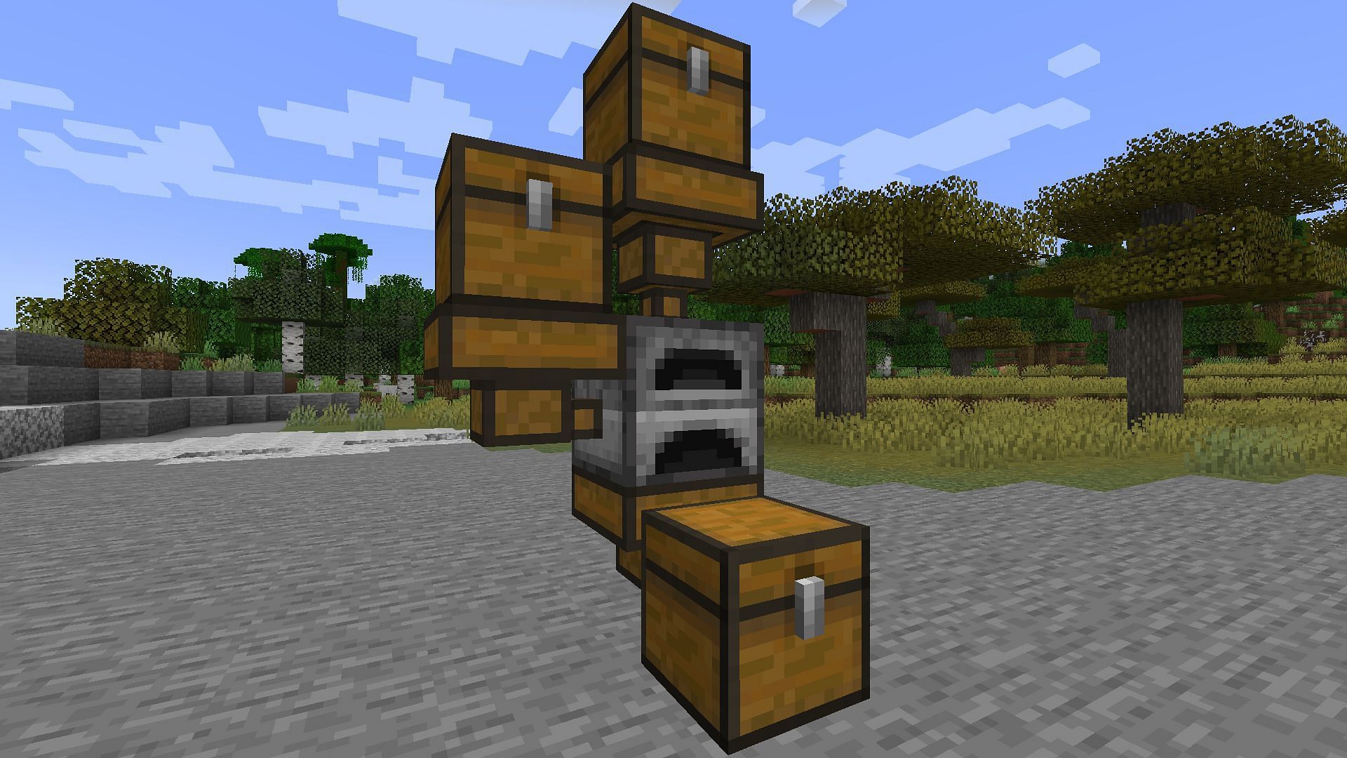 A basic autosmelter using wooden hoppers (Image via Mojang)