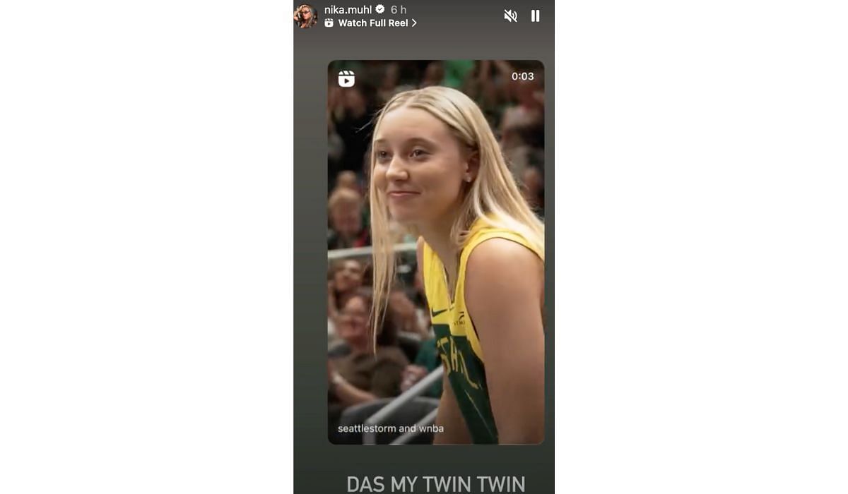 Paige Bueckers sitting courtside at the Seattle Storm game (credit Nika Muhl&#039;s Instagram)