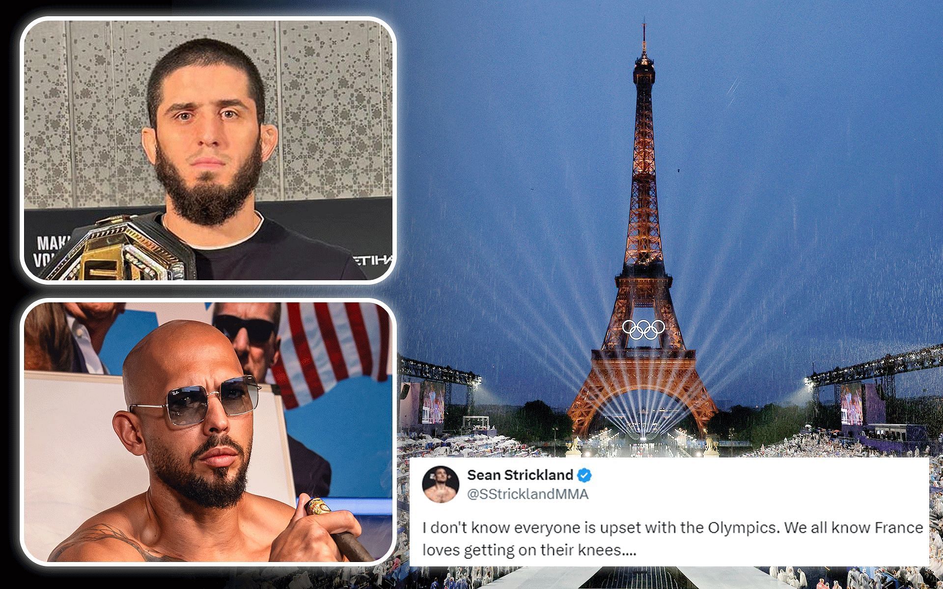 Islam Makhachev and Andrew Tate lash out at the Paris Olympics opening ceremony [Images courtesy: Getty, @Cobratate on X, and @islam_makhachev on Instagram]